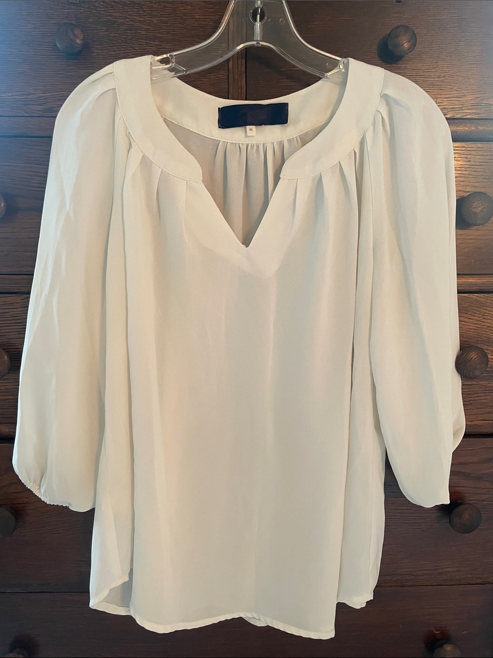 Women's White V-Neck Sheer Blouse - Lightweight Long Sleeve Top